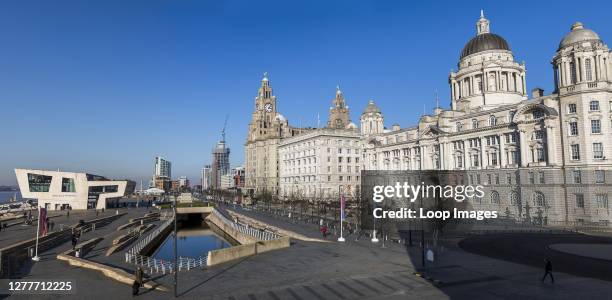 Panorama of the Three Graces on the Liverpool waterfront.