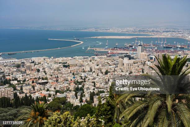 Israel, Haifa, The city and ocean port as viewed from Mount Carmel.