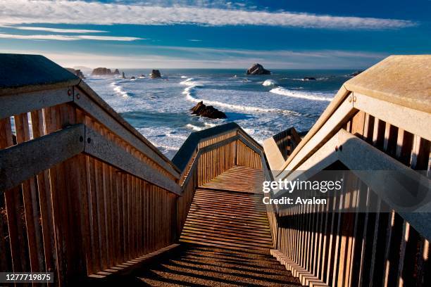 Stairs leading to beach at Bandon, Oregon.