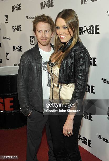 Actors Seth Green and Clare Grant arrive at RAGE Official Launch Party at Chinatown’s Historical Central Plaza on September 30, 2011 in Los Angeles,...