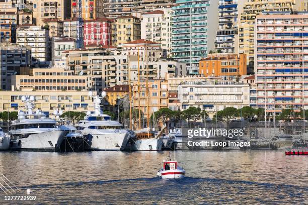 Yachts docked in Port Hercule in Monaco.