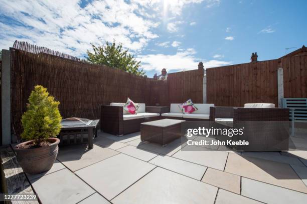 back garden exteriors - patio furniture stock pictures, royalty-free photos & images