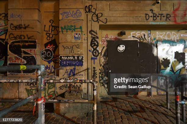 The main entrance door at Berghain club stands closed at night during the coronavirus pandemic on September 30, 2020 in Berlin, Germany. Clubs in...