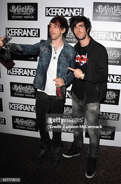 You Me At Six, with their Best British Band award during The Relentless Energy Drink Kerrang! Awards at The Brewery on June 9, 2011 in London,...