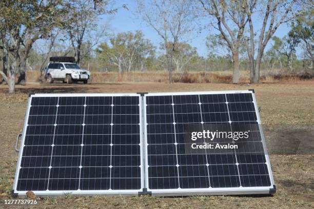 Solar panels charging equipment of a 4WD vehicle.