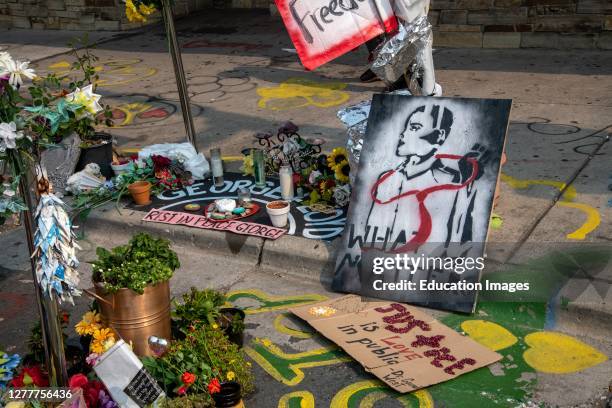 Minneapolis, Minnesota, Flower memorial for George Floyd killed by police.