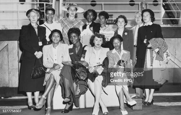 Women's Track and Field athletes of the US Olympic team leave New York on the 'SS America' for the 1948 Summer Olympics, the XIVth Olympiad, in...