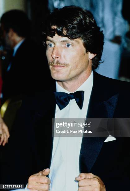 American actor Christopher Reeve at the Waldorf Hotel in London after the premiere of the film 'Superman III', in which he plays the titular...