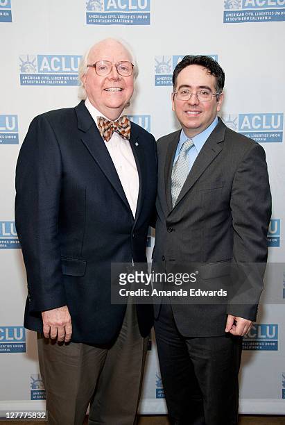 Civil rights lawyer Steve Rohde and ACLU of Southern California Executive Director Hector Villagra arrive at the ACLU of Southern California's 17th...
