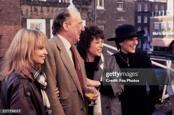 From left to right, actors Susan Penhaligon, Michael Hordern, Jill Gascoine and Lorna Dallas at the Theatre Royal on Drury Lane, London, UK, 1984.