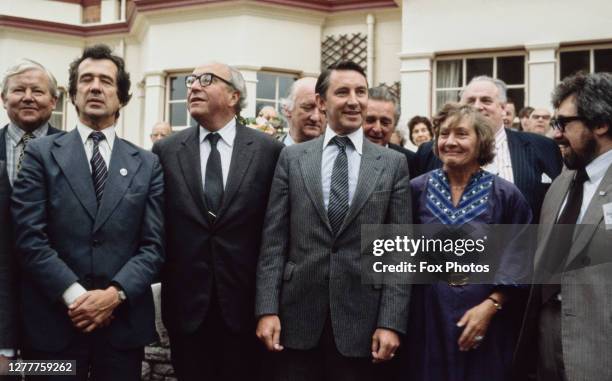 Liberal Party leader David Steel and his frontbench team at the SDP - Liberal Alliance conference at Llandudno, Wales, 17th September 1981. From left...