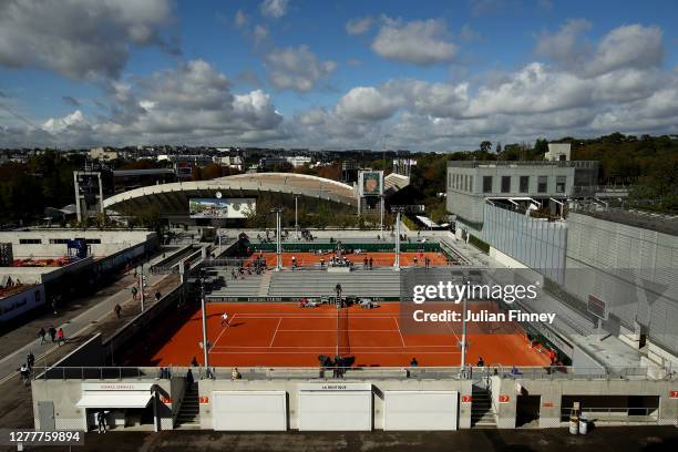 General view looking out from Court Philippe Chatrier on day five of the 2020 French Open at Roland Garros on October 01, 2020 in Paris, France.