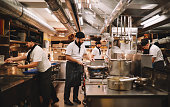 Restaurant kitchen crew in action