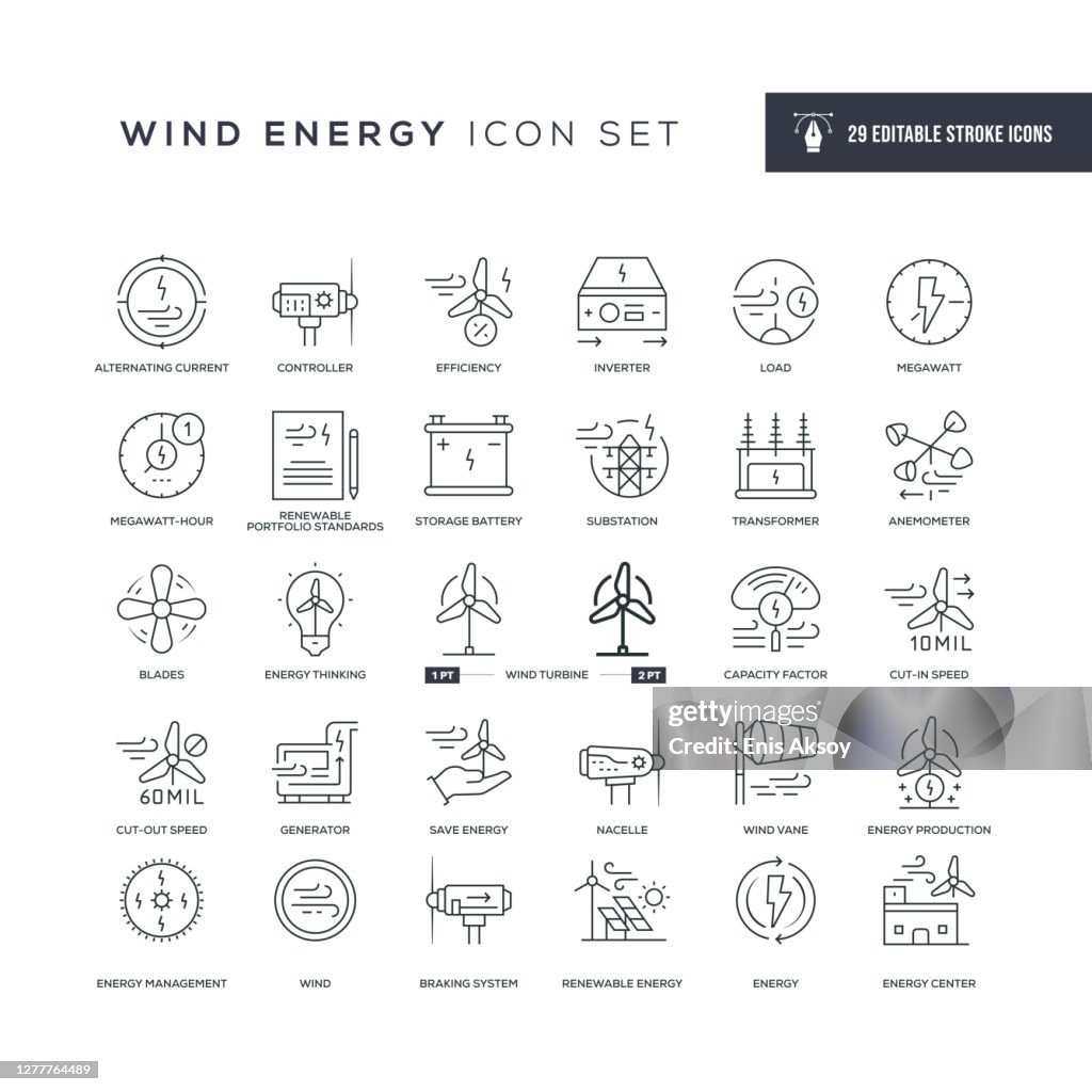 Wind Energy Editable Stroke Line Icons