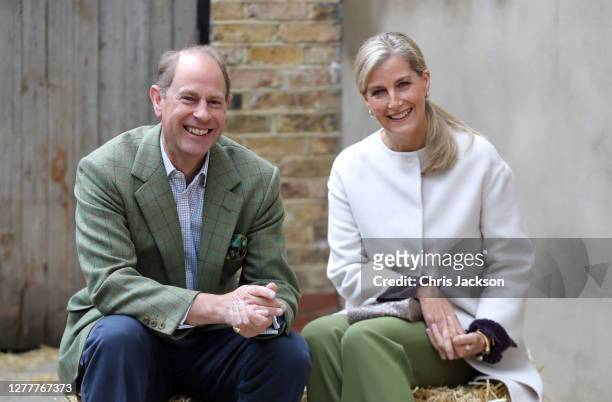 Prince Edward, Earl of Wessex and Sophie, Countess of Wessex during their visit to Vauxhall City Farm on October 01, 2020 in London, England. Their...