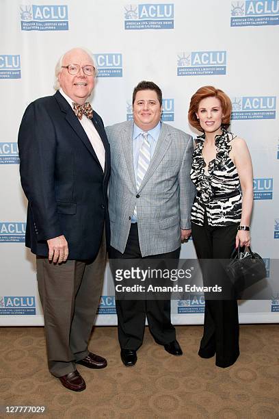 Civil rights lawyer Steve Rohde, Chaz Bono and actress Kat Kramer arrive at the ACLU of Southern California's 17th Annual Law Luncheon at the...