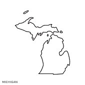 Michigan - States of USA Outline Map Vector Template Illustration Design. Editable Stroke.