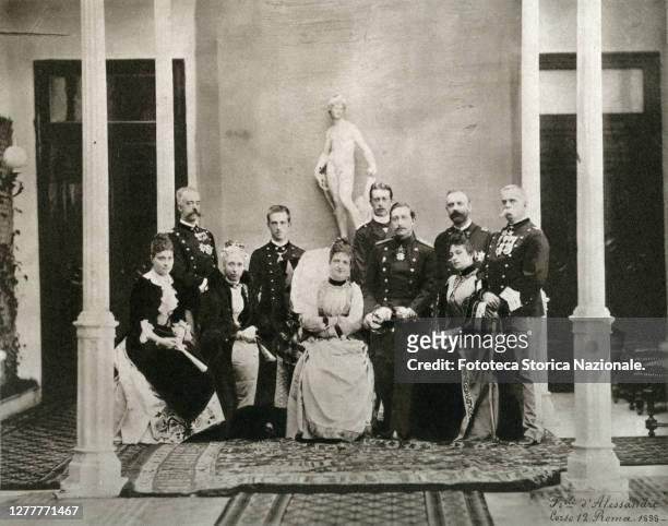 Group of nobles at the Quirinale, from left to right: the duchess consort Isabella of Genoa born Isabella of Baviera ; the Duke Amedeo I of Aosta ,...