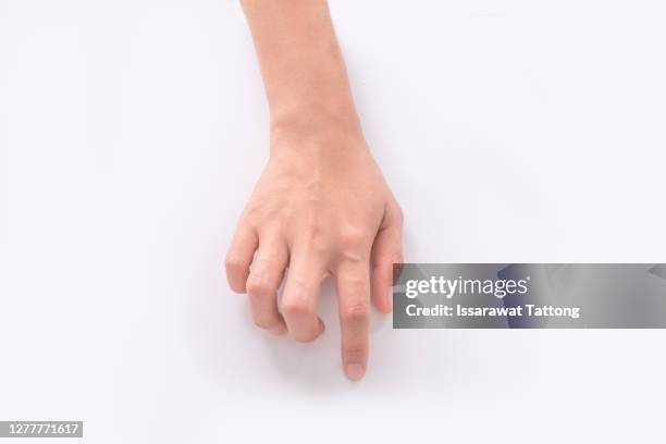 woman using computer mouse on white background - hand scrolling stock pictures, royalty-free photos & images