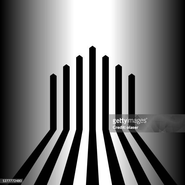 bar chart with peak in the middle, silhouette against bright light - bright future stock illustrations