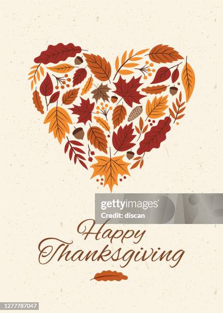 thanksgiving card with autumn leaves heart. - thanksgiving stock illustrations