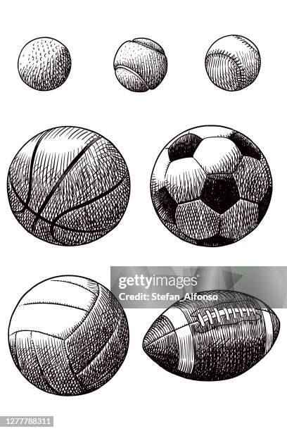 zeichnen verschiedener sportbälle - tennisball stock-grafiken, -clipart, -cartoons und -symbole