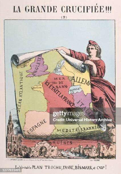 Allegory of Republican France, by E Courtaux, 1871. Cartoon from a series titled La Grande Crucifiee!!! depicting Marianne as Republican France. Here...