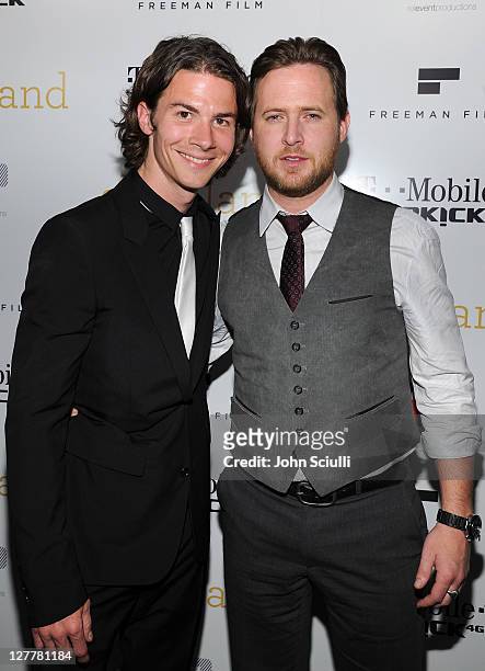 Actors Justin Gilley and A.J. Buckley attend the "Skateland" after party on May 11, 2011 in Hollywood, California.