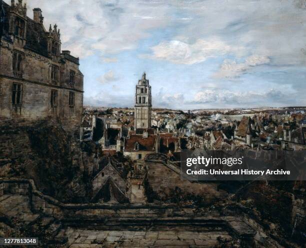 View from the Terrace of the Castle Loches', Touraine, by Emmanuel Lansyer, France, 1884. Built on a rocky outcrop the chateau towers over the town...