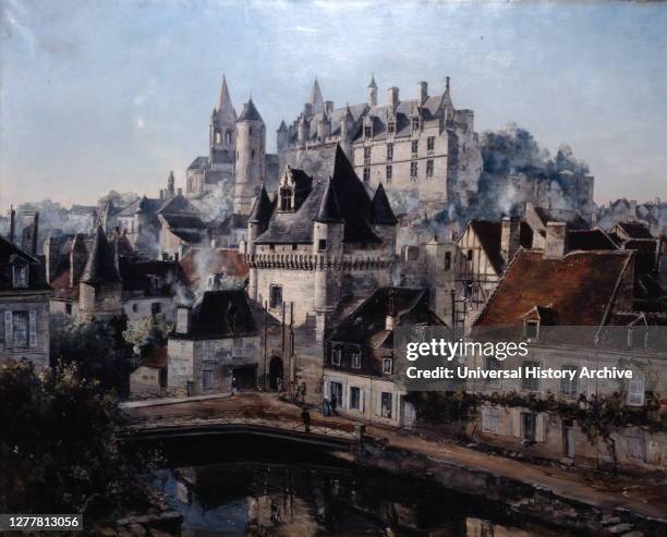 The Port of Cordelieres and Castle Loches', by Emmanuel Lansyer, Touraine, France, 1891. Built on a rocky outcrop the chateau towers over the town...
