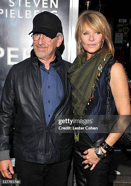 Producer Steven Spielberg and actress Kate Capshaw arrive at the "Super 8" Los Angeles Premiere held at Regency Village Theatre on June 8, 2011 in...