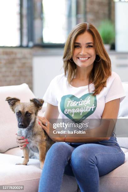 Jana Ina Zarrella and her dog "Cici" at the "Tierisch engagiert" Animal Charity Campaign at animal shelter Zollstock on September 29, 2020 in...