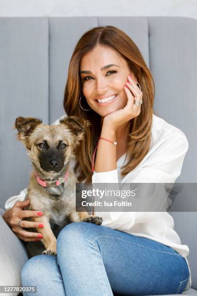 Jana Ina Zarrella and her dog "Cici" at the "Tierisch engagiert" Animal Charity Campaign at animal shelter Zollstock on September 29, 2020 in...