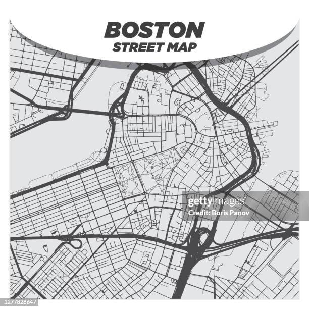 flat modern city street karte downtown boston und umgebung - avenue stock-grafiken, -clipart, -cartoons und -symbole