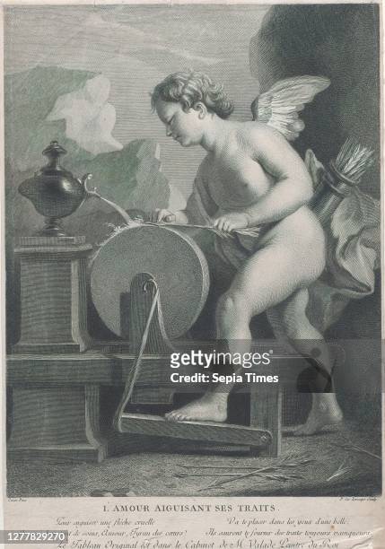 Pierre Charles Lévesque, Cupid Sharpening His Arrows, Pierre Charles Lévesque , After Pierre Jacques Cazes Etching and engraving, Sheet : 14 7/16 × 9...