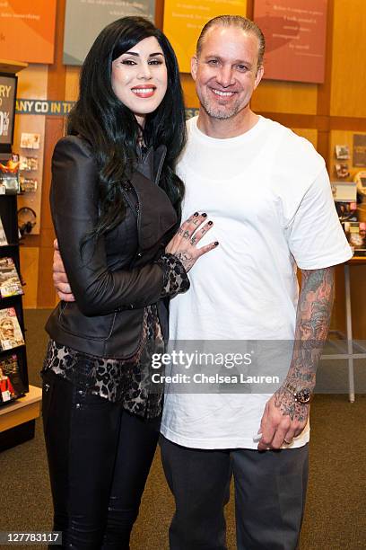 Television personality / tattoo artist Kat Von D and CEO of West Coast Choppers Jesse James attend Jesse James' "American Outlaw" book signing at...