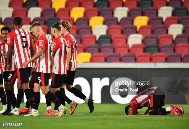 Said Benrahma of Brentford celebrates after scoring his team's second goal during the Carabao Cup fourth round match between Brentford and Fulham at...