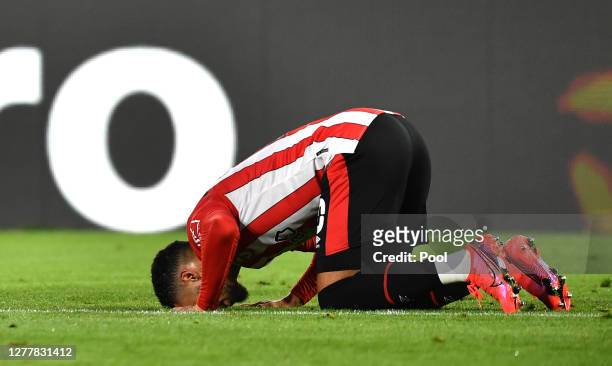 Said Benrahma of Brentford celebrates after scoring his team's second goal during the Carabao Cup fourth round match between Brentford and Fulham at...