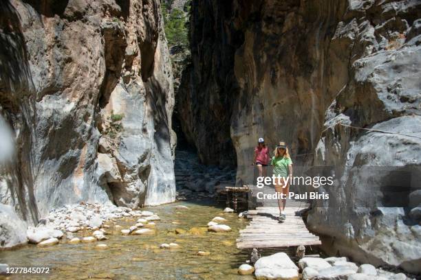 crete island in greece. famous samaria gorge in lefka ori mountain - crete stock pictures, royalty-free photos & images