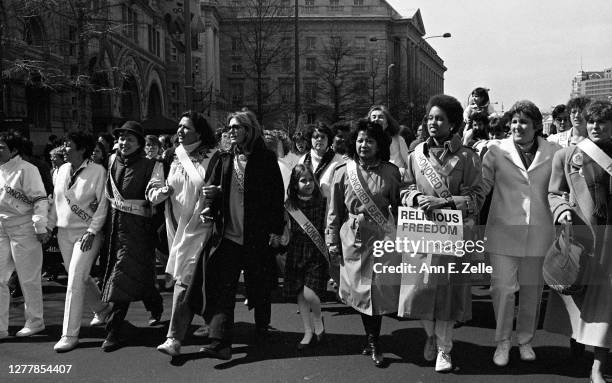 View along the front line of Honored Guests as they lead the Pro Choice March for Women's Lives on Pennsylvania Avenue NW , Washington DC, March 9,...