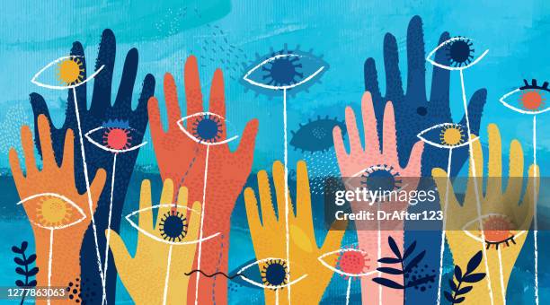 covid-19 pandemic of fear concept - eye disease stock illustrations