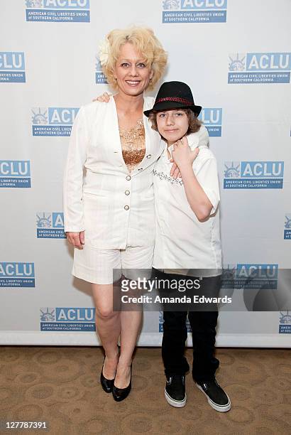 Gay rights activists Wendy Walsh and her son Shawn arrive at the ACLU of Southern California's 17th Annual Law Luncheon at the Wilshire Grand Hotel...