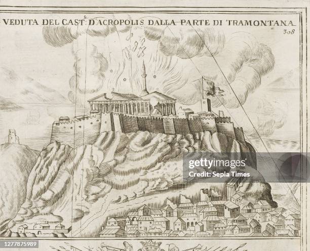 Veduta del Cast. D'Acropolis dalla parte di Tramontana, Atene attica: descritta da suoi principii fino all'acquisto fatto dall'armi venete nel 1687:...