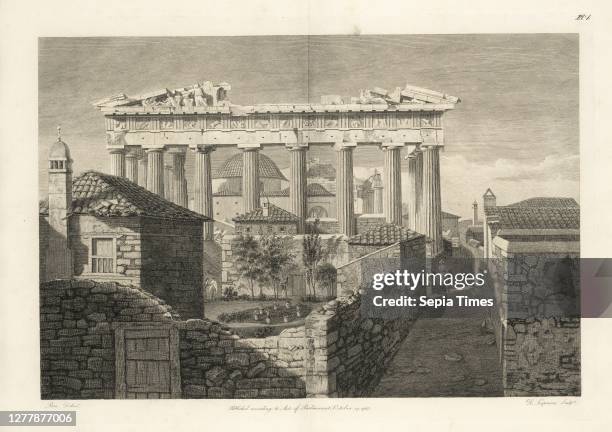 View of the Eastern Portico of the Temple of Minerva at Athens, called the Parthenon, The Elgin marbles from the Temple of Minerva at Athens: on...