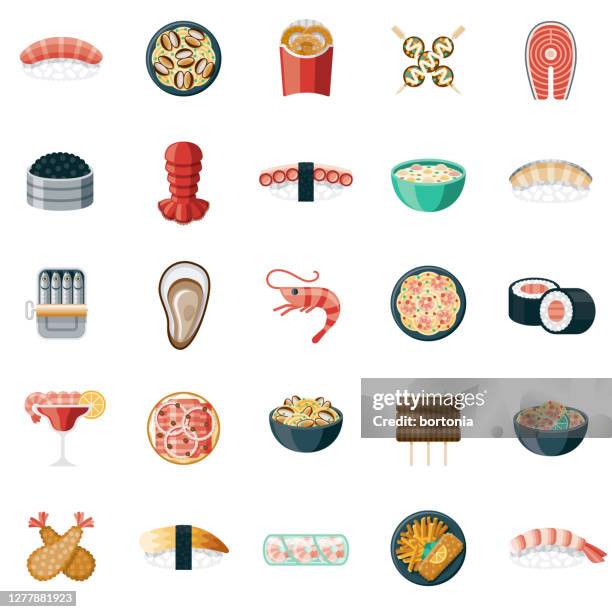 seafood icon set - mussel stock illustrations