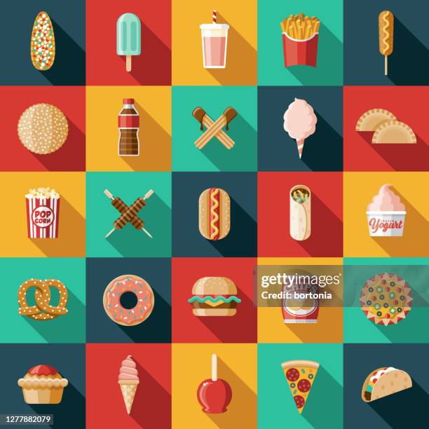 carnival food icon set - frozen yogurt pop stock illustrations