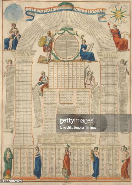 Calendrier national calculé pour 30 ans et présenté à la Convention nationale en décembre 1792, Prints of the French Revolution, Lefèvre, J. F., 18th...