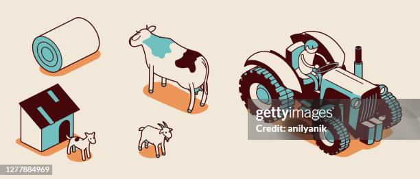 farm assets - retro style - shed stock illustrations