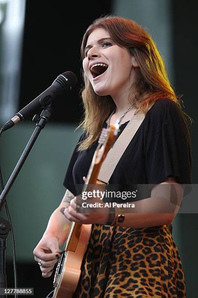 Bethany Cosentino of Best Coast open the show when The Decemberists perform at Celebrate Brooklyn at the Prospect Park Bandshell on June 14, 2011 in...