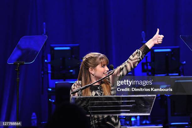 Teen honoree Haley Moss speaks during Samsung Hope for Children Gala at Cipriani Wall Street on June 7, 2011 in New York City.